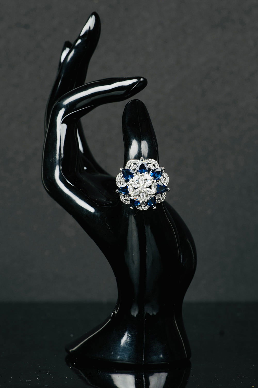 American Diamond Round Shaped Blue-Colored Multiple Stone Ring Jewellery - Mayrake.in