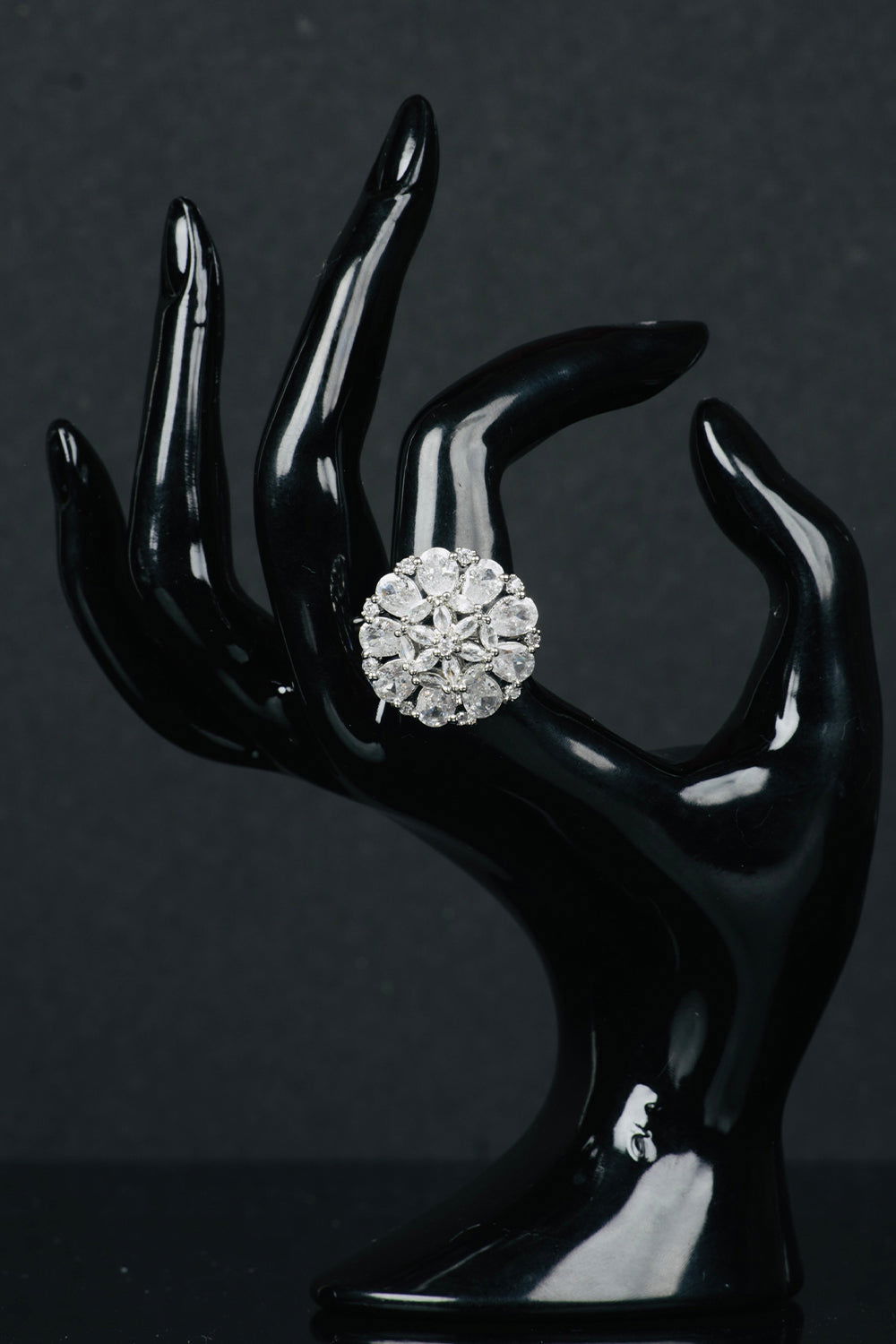 American Diamond Round Shaped Golden-Colored Multiple Stone Ring Jewellery - Mayrake.in