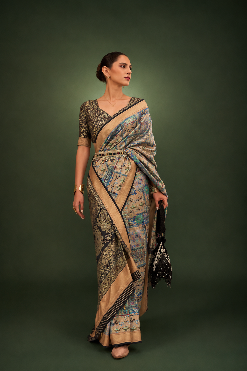 Pastel Blue Raw Silk Saree with Floral Motifs