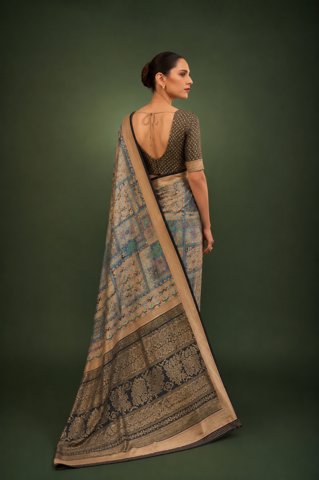 Pastel Blue Raw Silk Saree with Floral Motifs