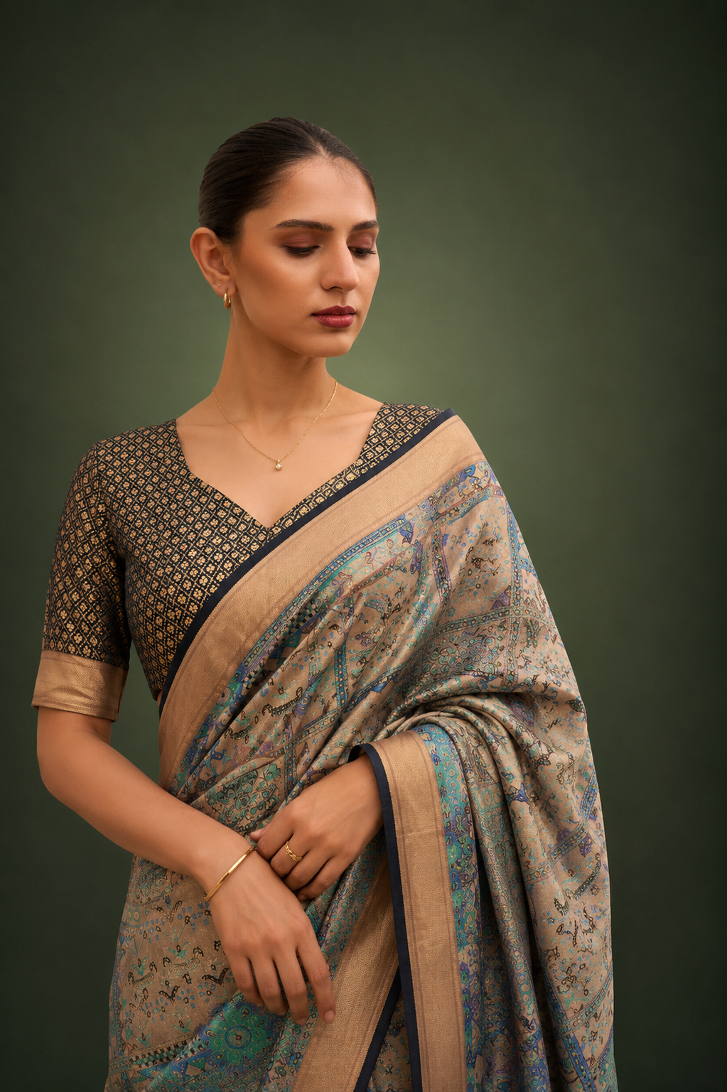 Pastel Blue Raw Silk Saree with Floral Motifs