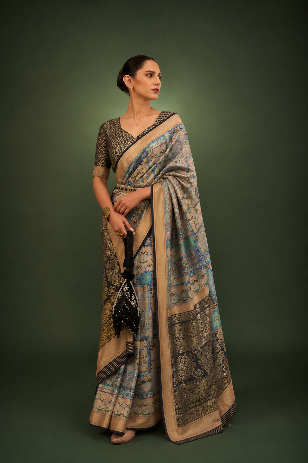 Pastel Blue Raw Silk Saree with Floral Motifs