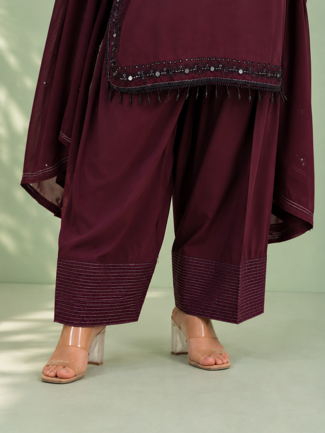 Wine Purple Silk Farsi Set with Embroidered Designer Work