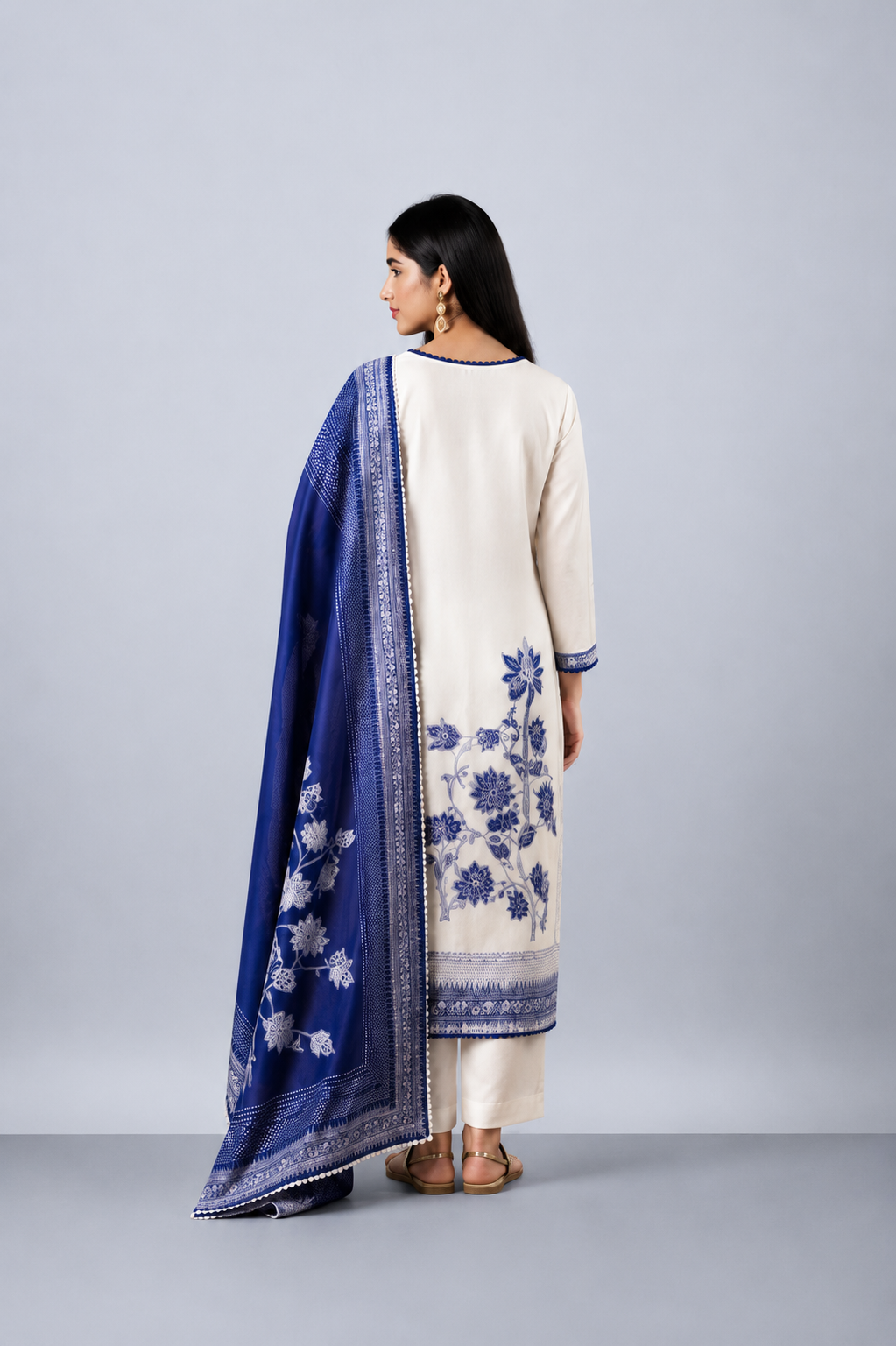 White Pure Bemberg Banarasi Jamdani Suit Set with Crochet Lace Design