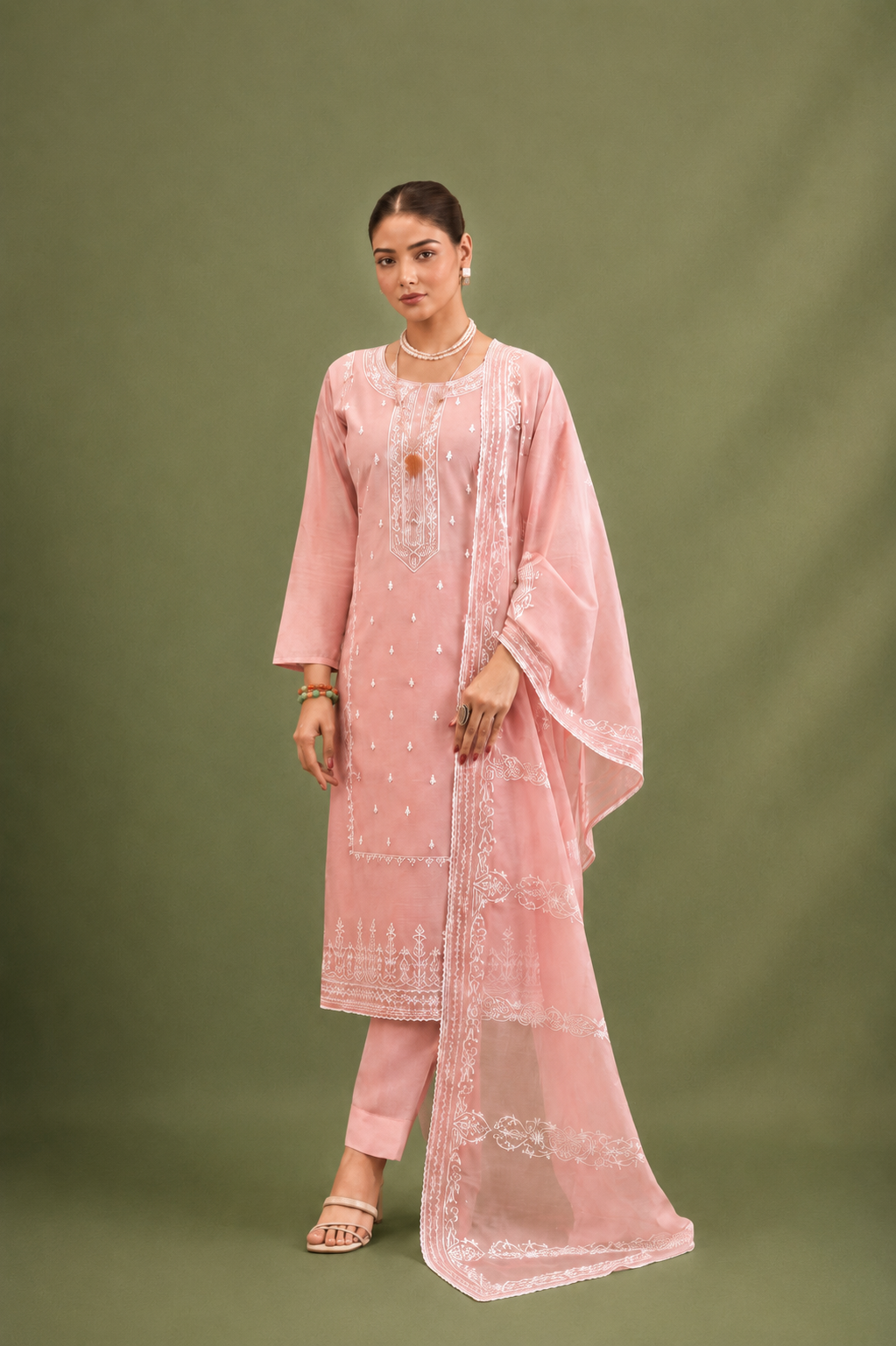 Blush Pink Pure Mal Cotton Suit Set with Laser Cut Work Design