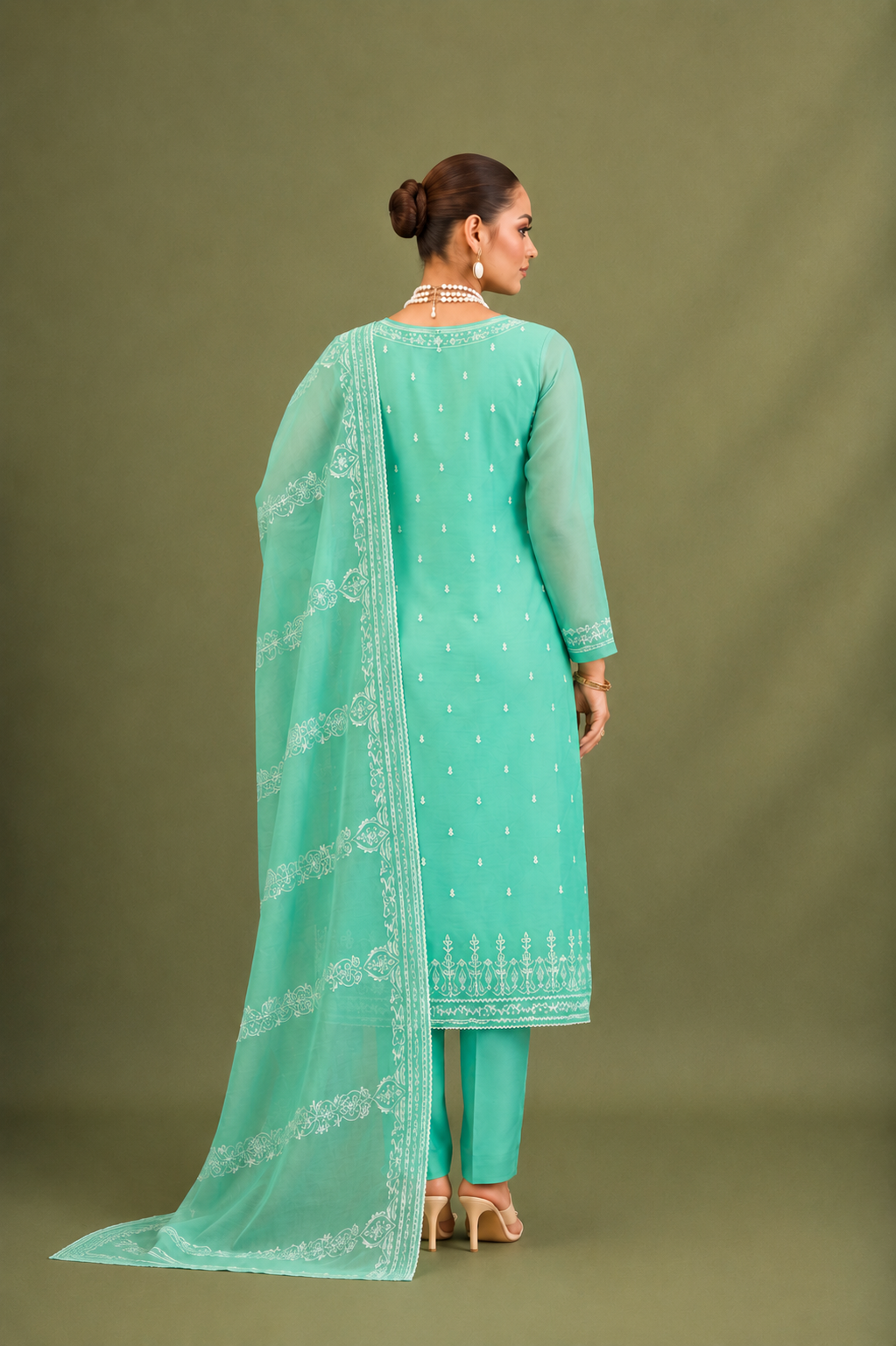 Mint Green Pure Mal Cotton Suit Set with Laser Cut Work Design