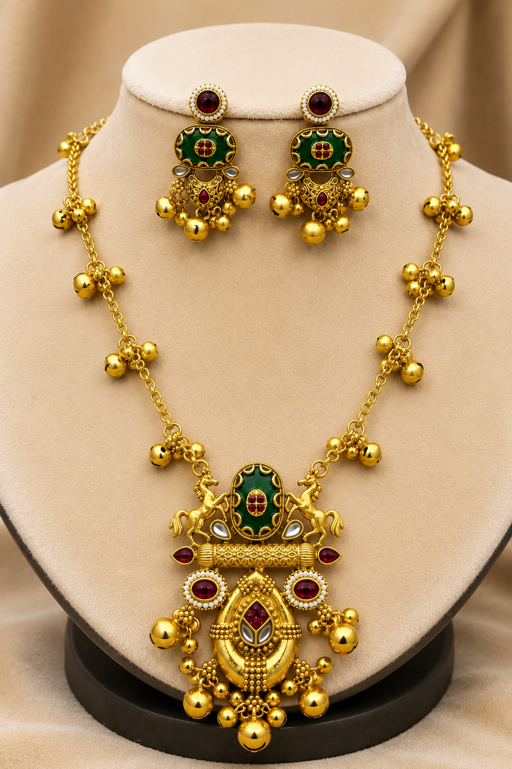 Gold-Tone Temple Necklace Set with Traditional Craftsmanship