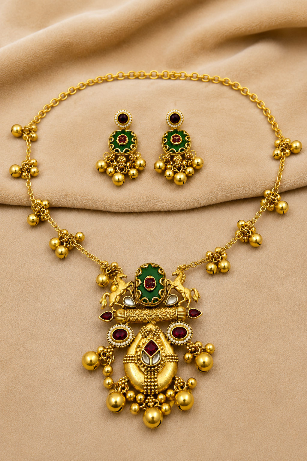Gold-Tone Temple Necklace Set with Traditional Craftsmanship