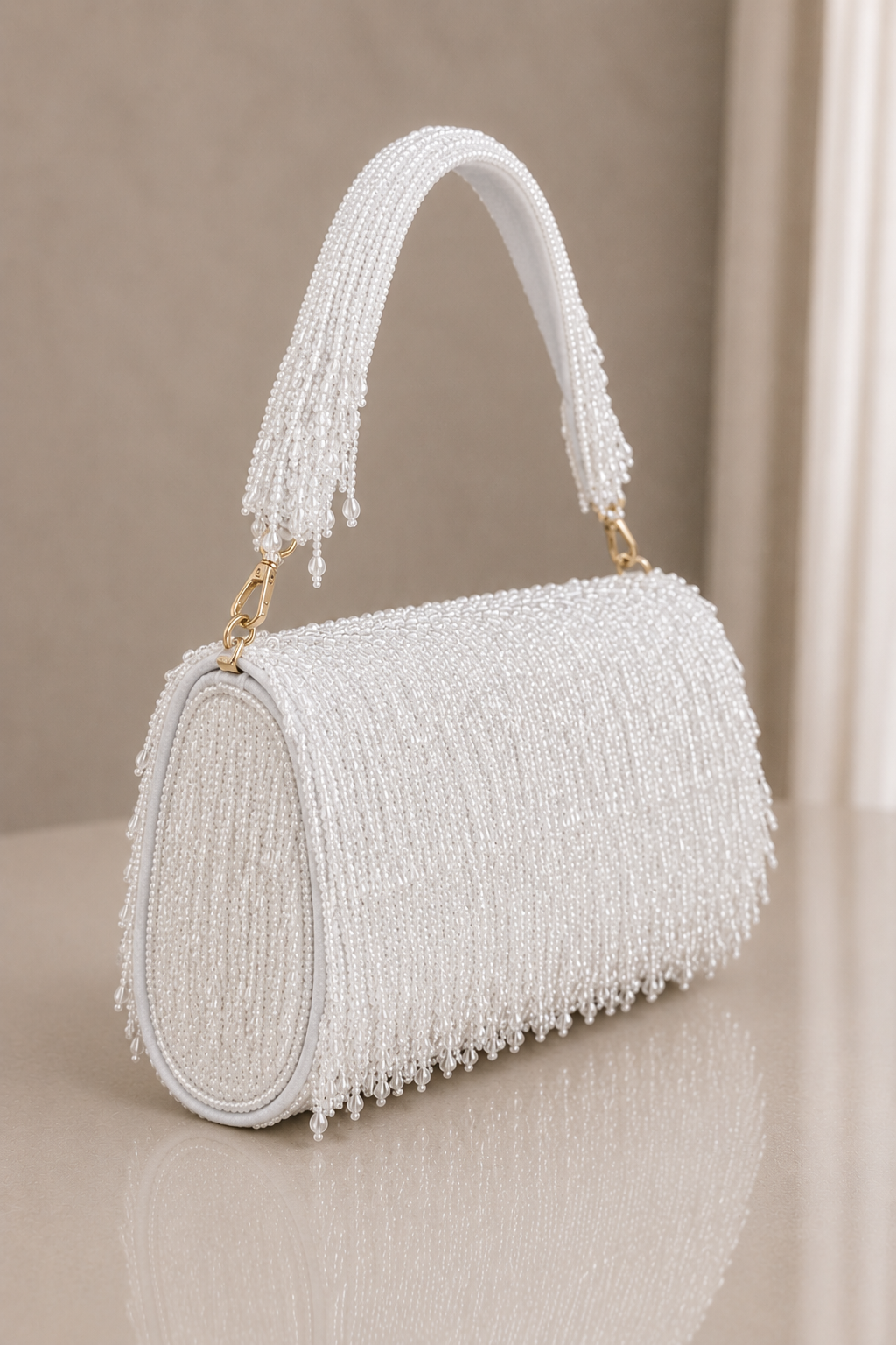 White Clutch with Tassels and Beads