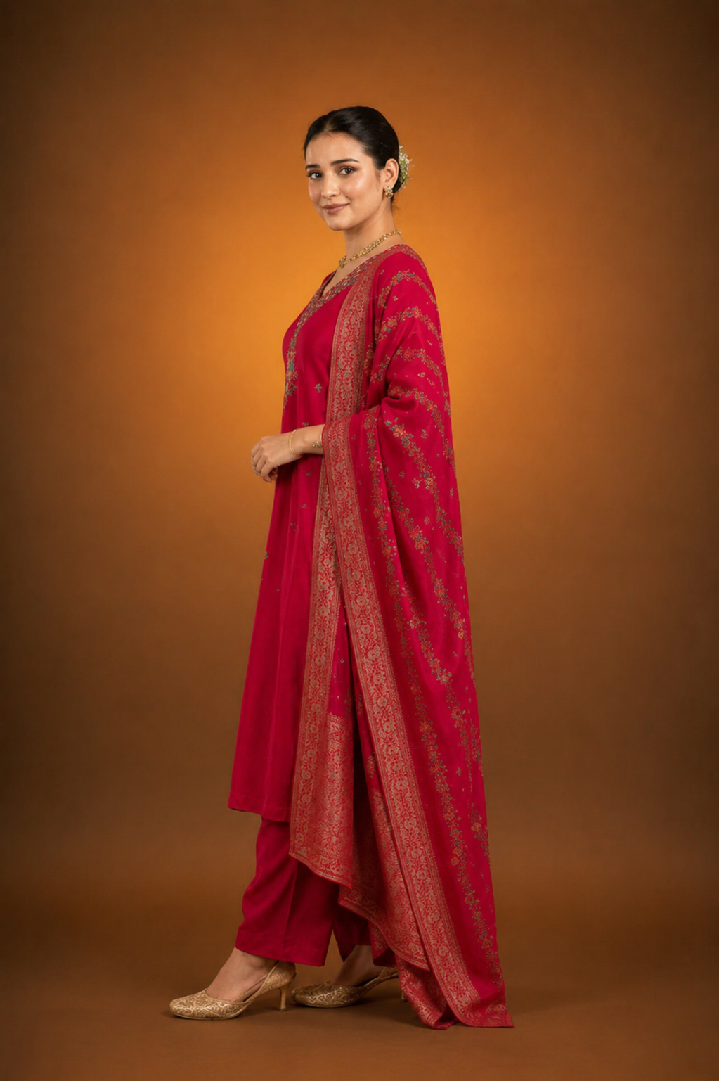 Red Crepe Silk Straight Kurta with Straight Pant and Zardosi Work