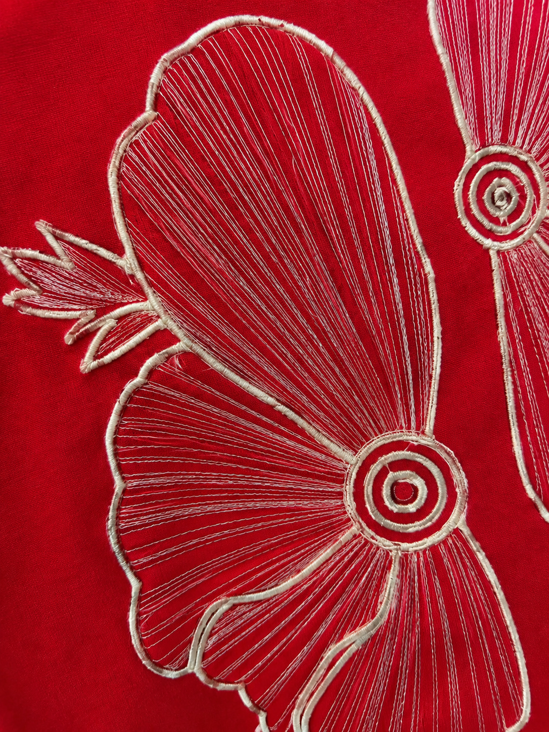 Red Cotton Co-Ord Set with Abstract Floral Thread Embroidery