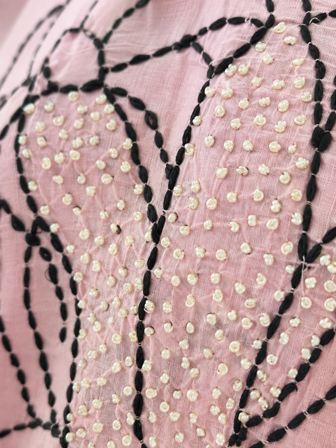 Baby Pink Mal Cotton Co-Ord Set with Floral Katha and Bead Work
