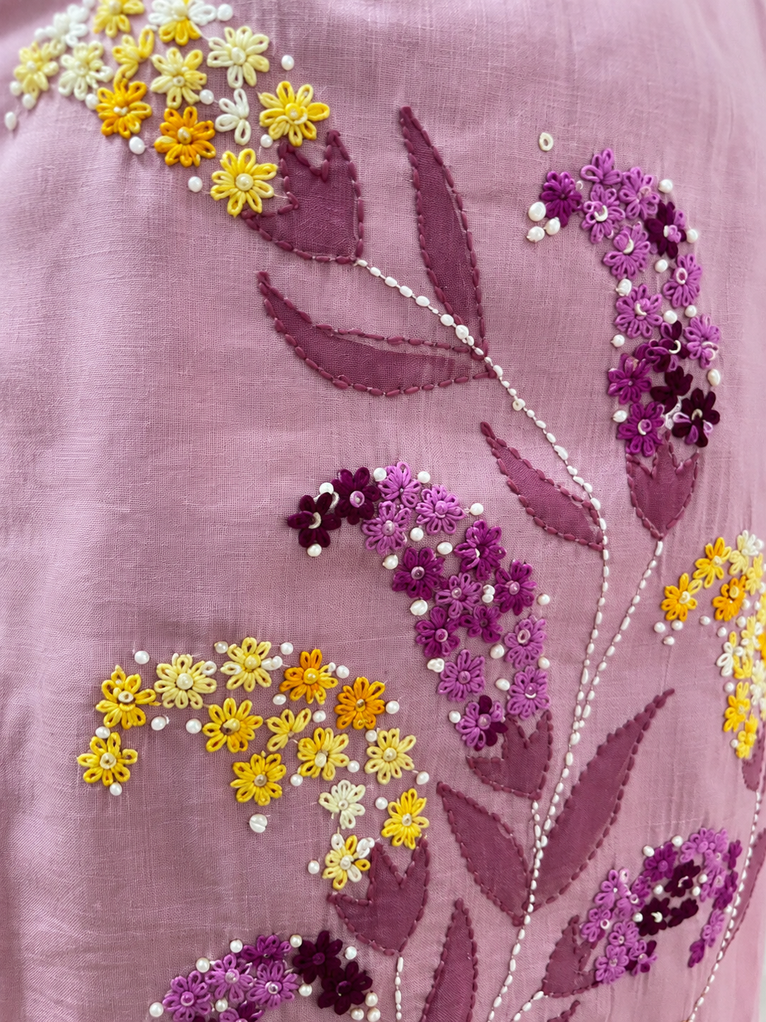 Dusty Pink Mal-Cotton Co-Ord Set with Floral Katha Work