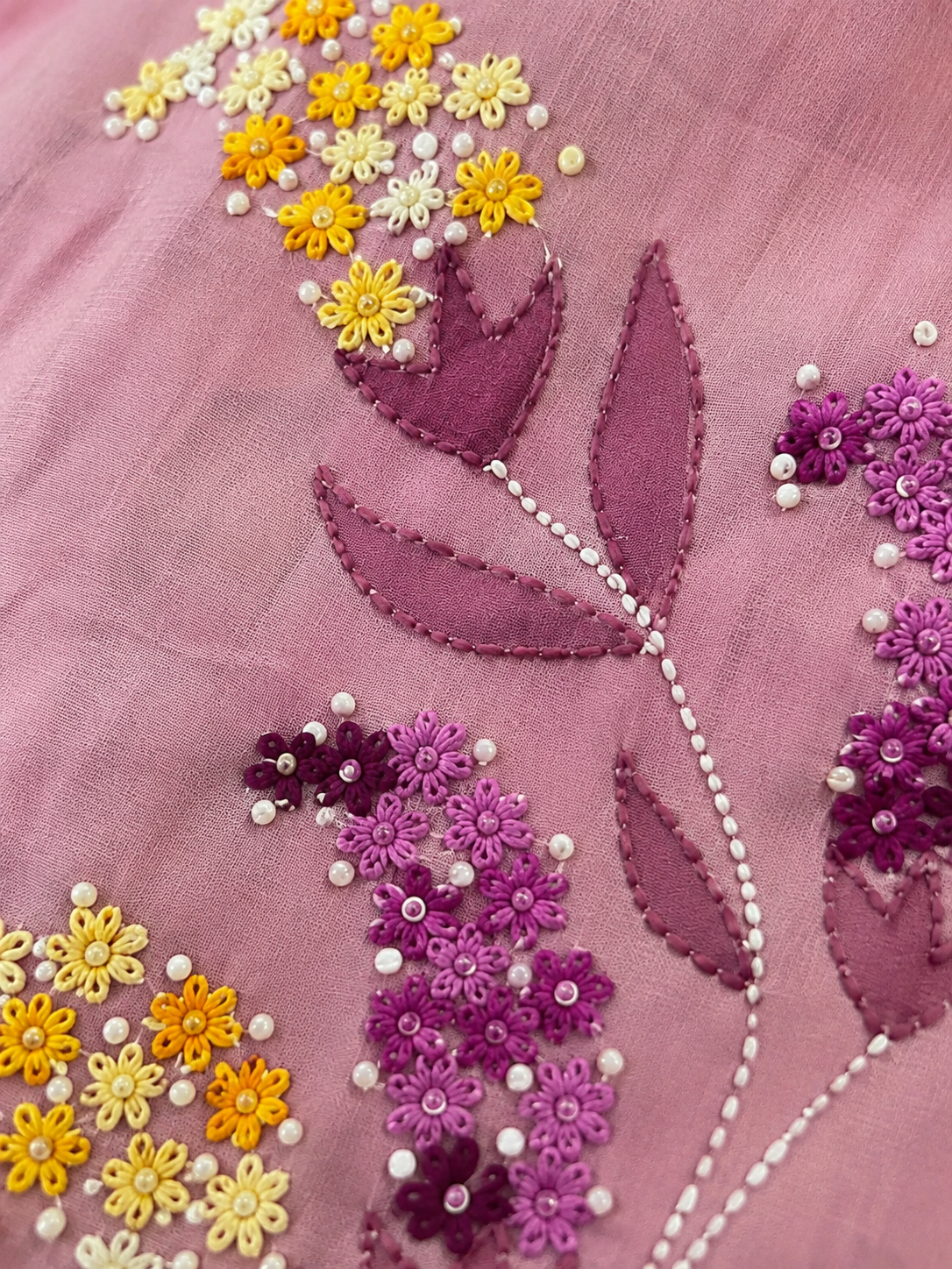 Dusty Pink Mal-Cotton Co-Ord Set with Floral Katha Work