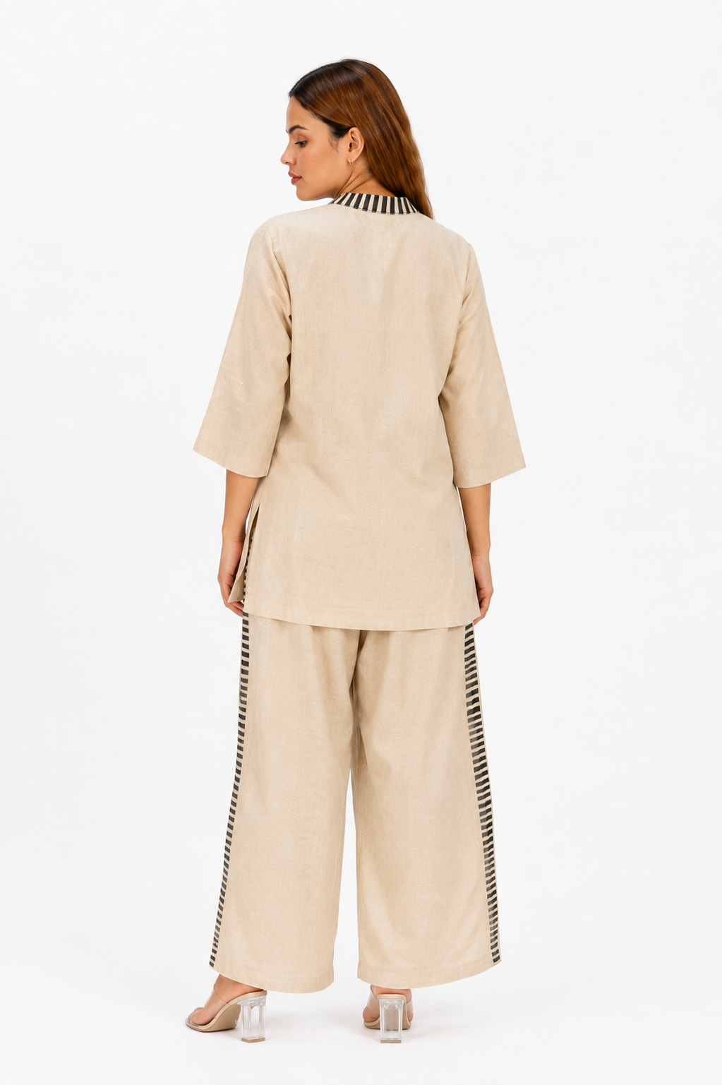 Off White Linen Cotton Co-Ord Set with Kolkata Cityscape Print
