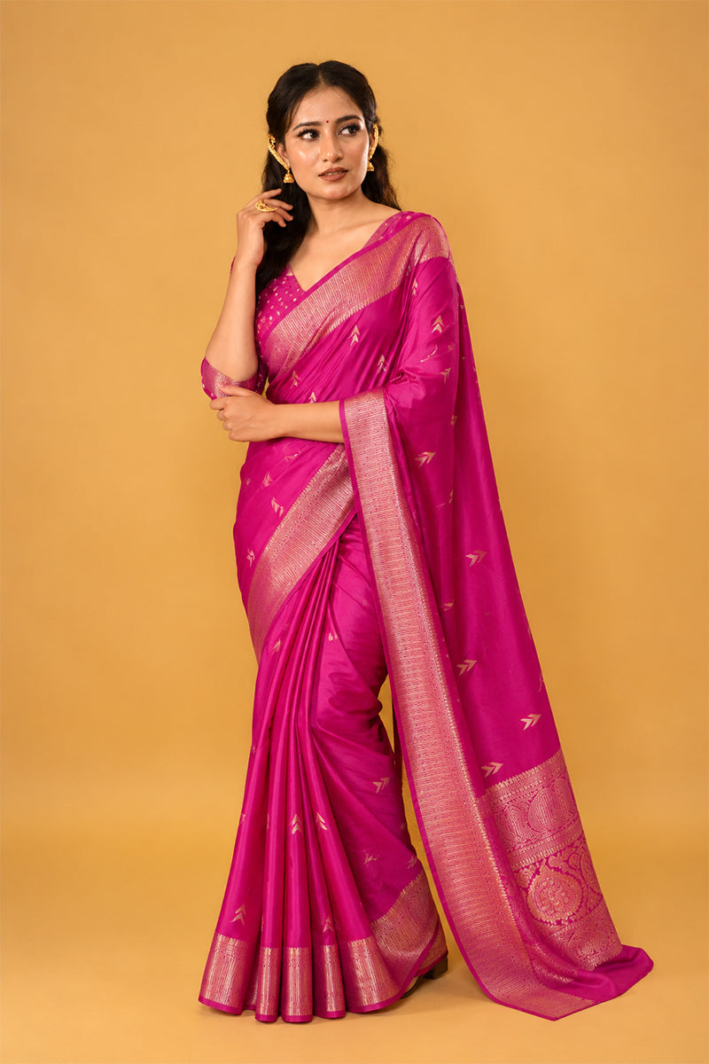 Pink Sattin Mungha Silk Saree with banarasi border