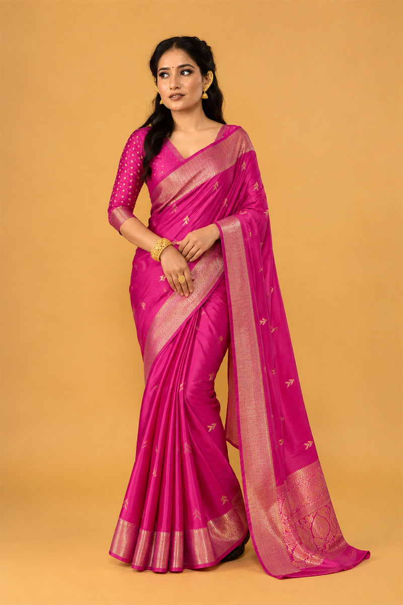 Pink Sattin Mungha Silk Saree with banarasi border
