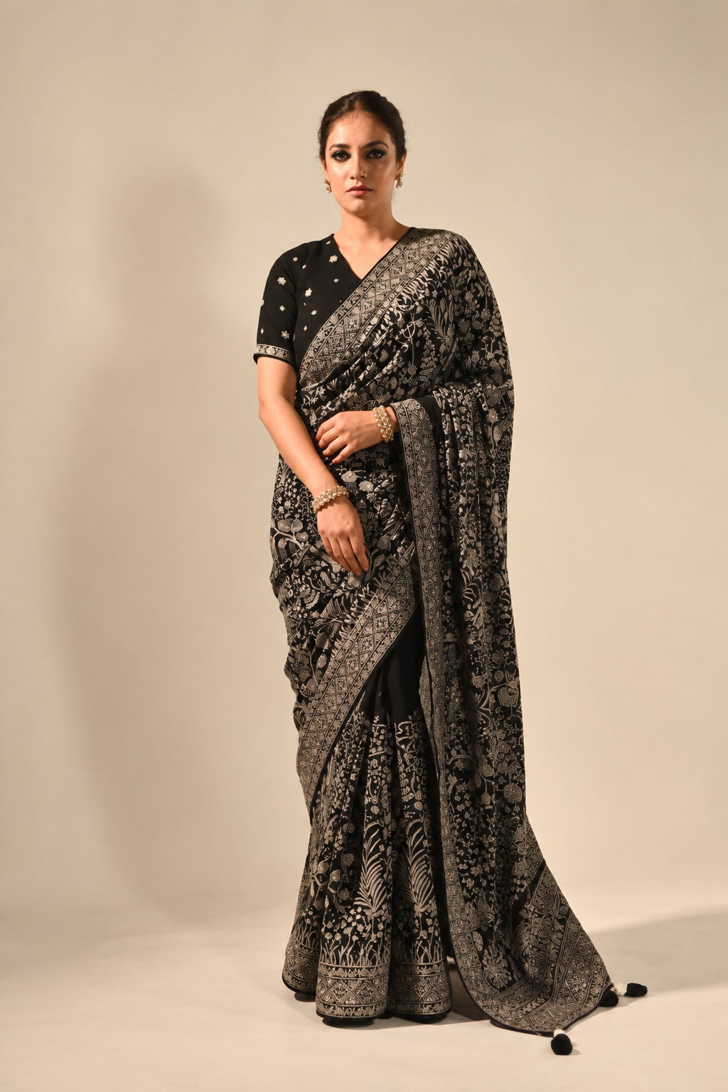 Black Lucknowi Georgette Saree with Zari