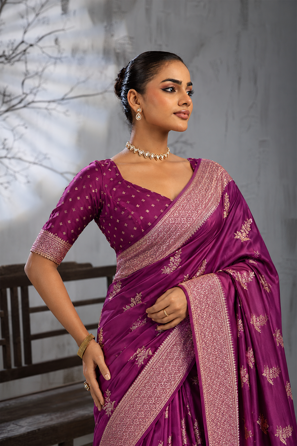 Magenta Pink Sattin Mungha Silk Saree with banarasi border