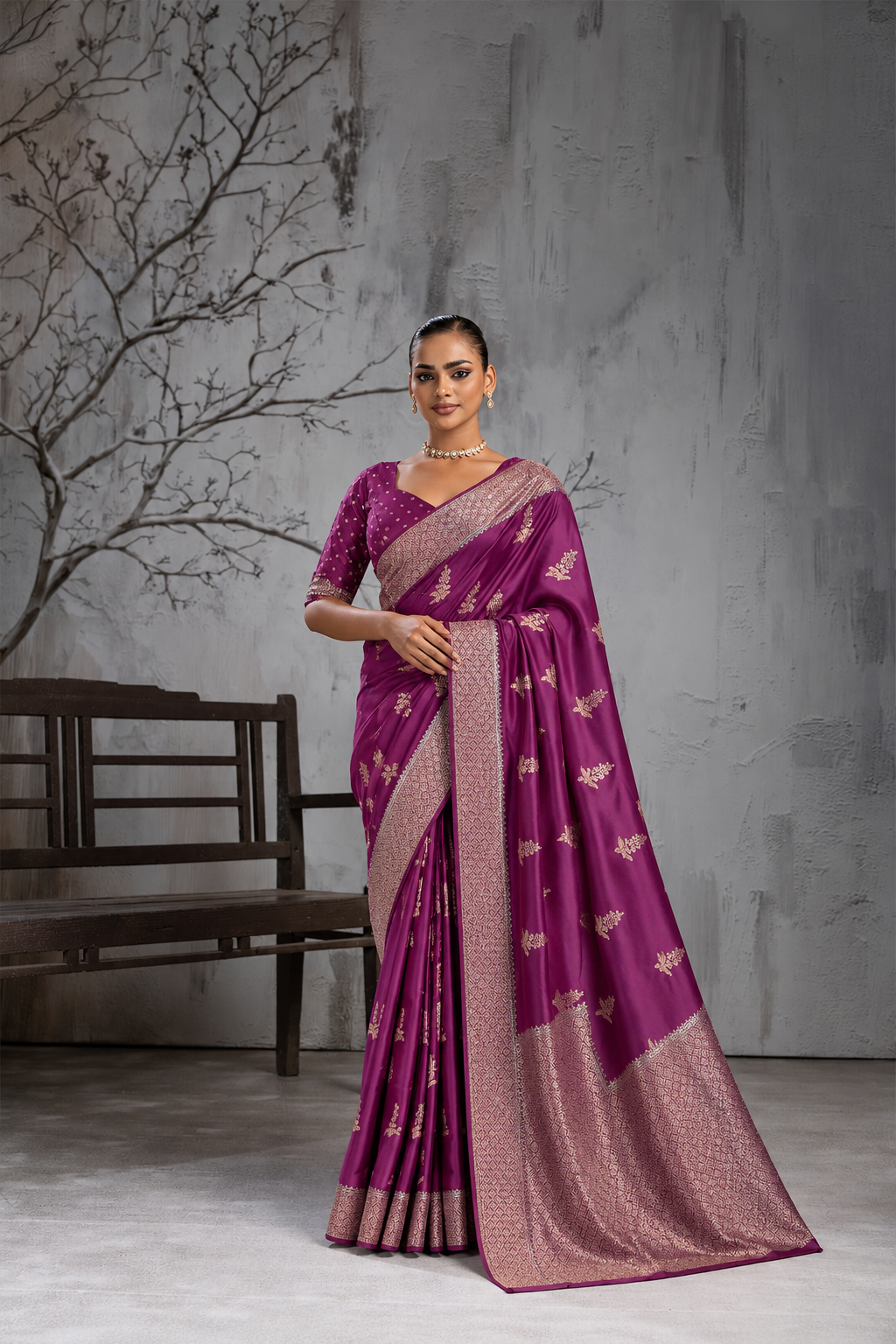 Magenta Pink Sattin Mungha Silk Saree with banarasi border