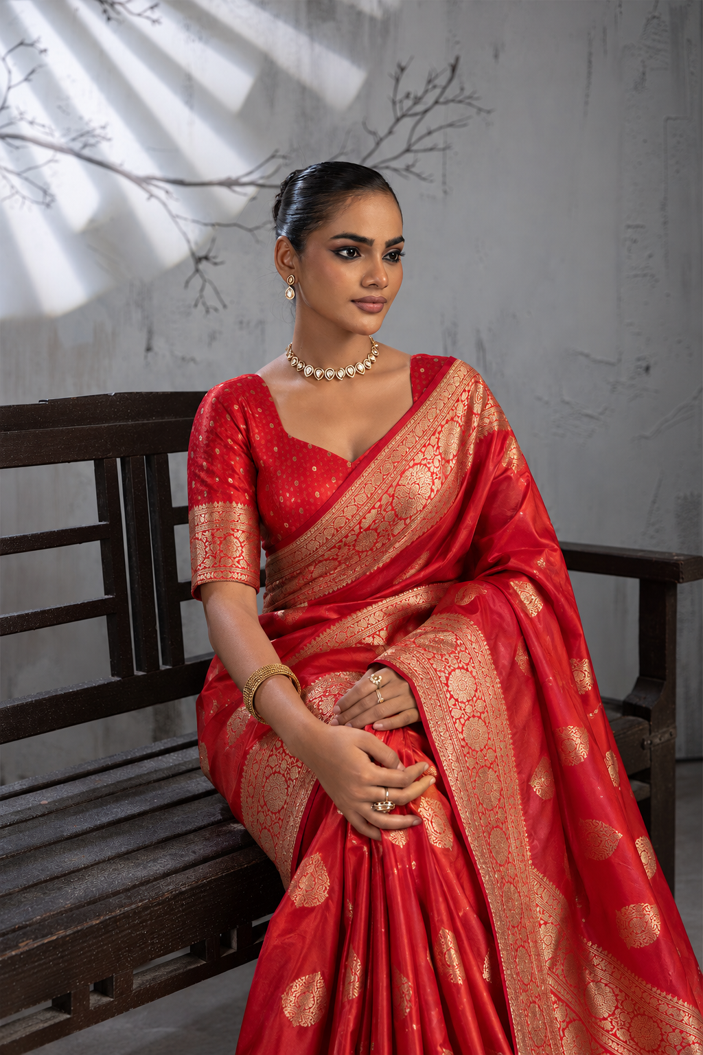 Red Sattin Mungha Silk Saree with banarasi border