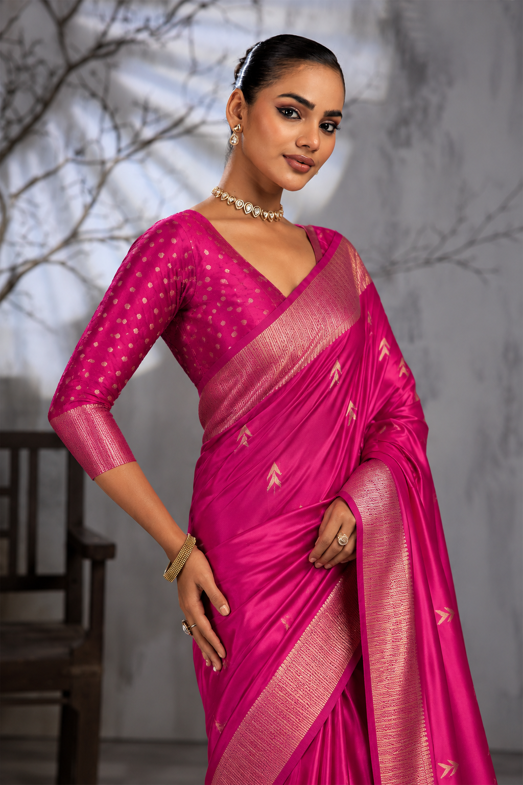 Pink Sattin Mungha Silk Saree with banarasi border