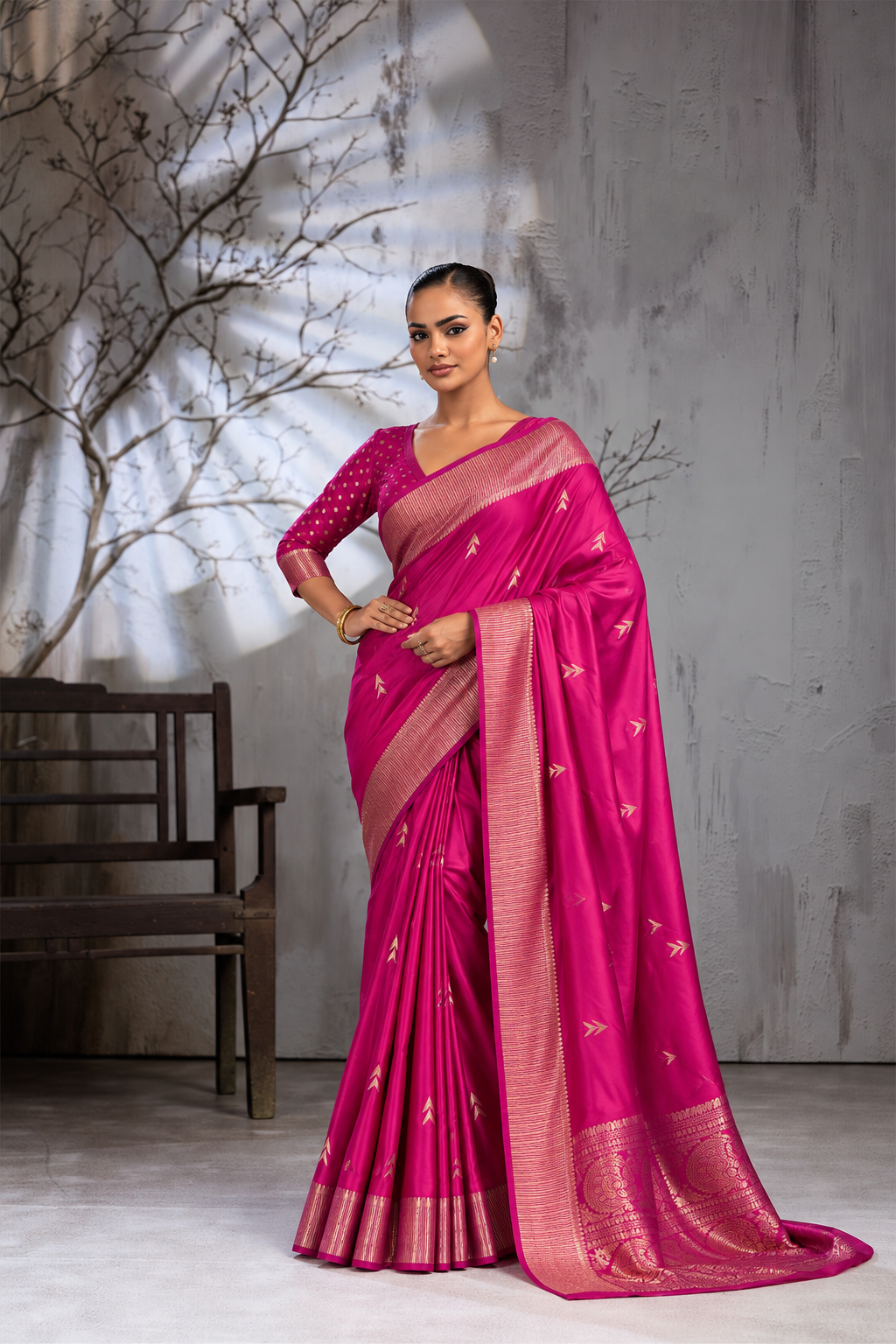 Pink Sattin Mungha Silk Saree with banarasi border