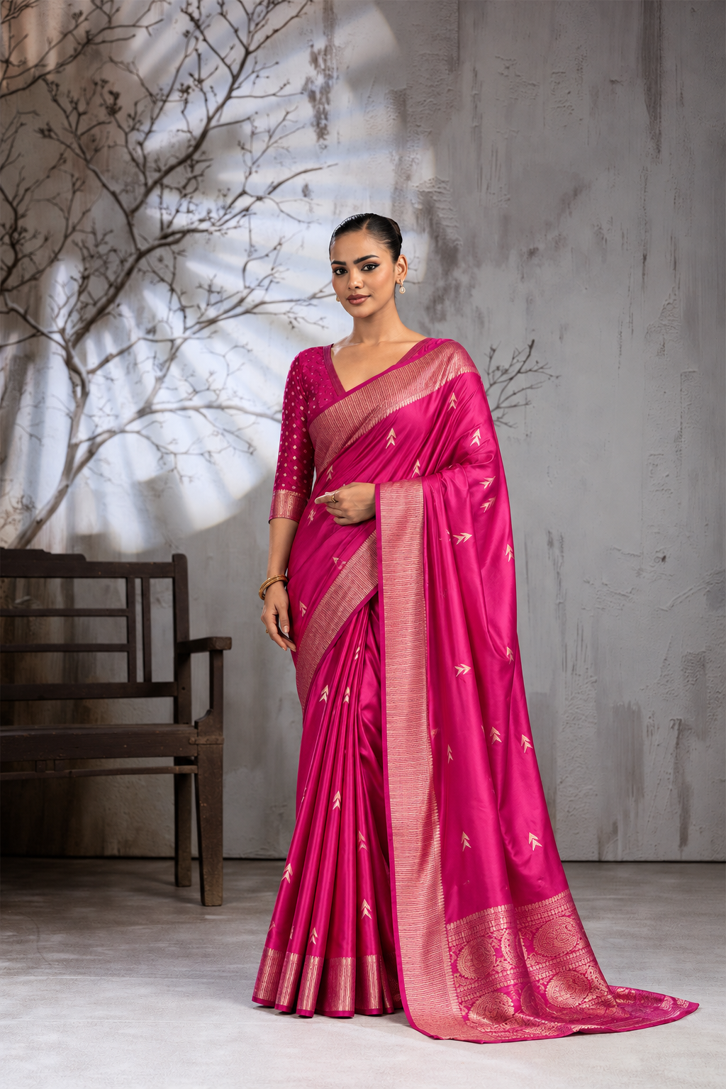 Pink Sattin Mungha Silk Saree with banarasi border