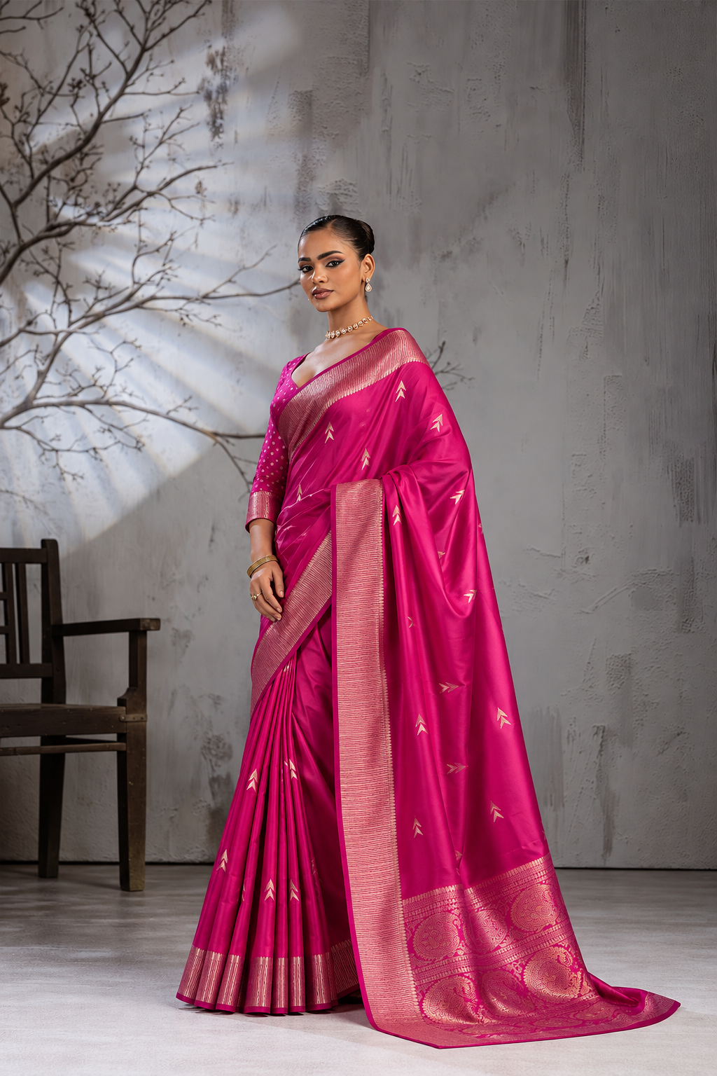 Pink Sattin Mungha Silk Saree with banarasi border