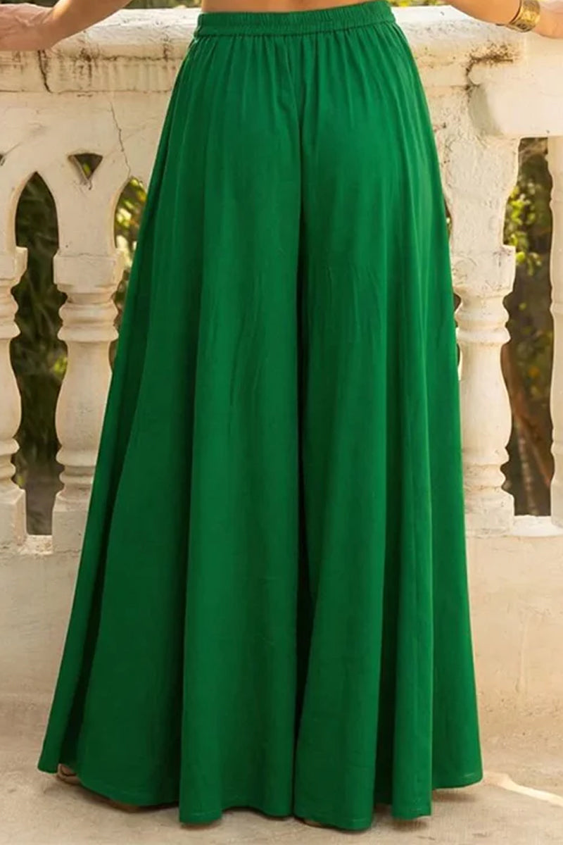 Emerald Green Jacquard Waistcost with Flared Crepe Palazzo Set