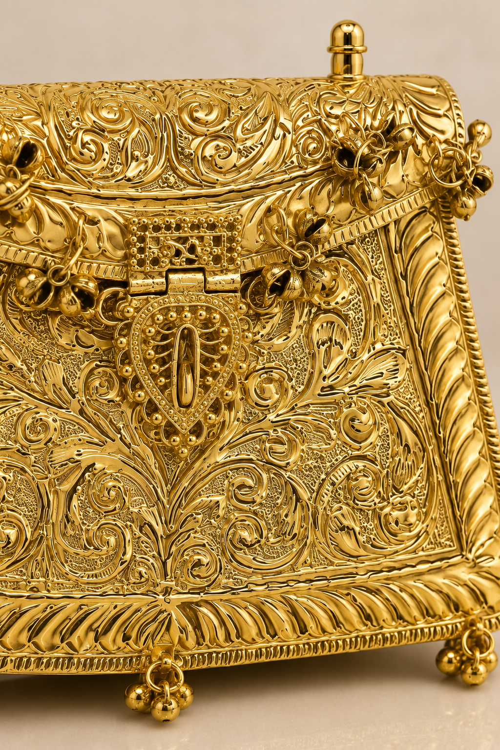 Gold Clutch with Antique Floral Engraved Design