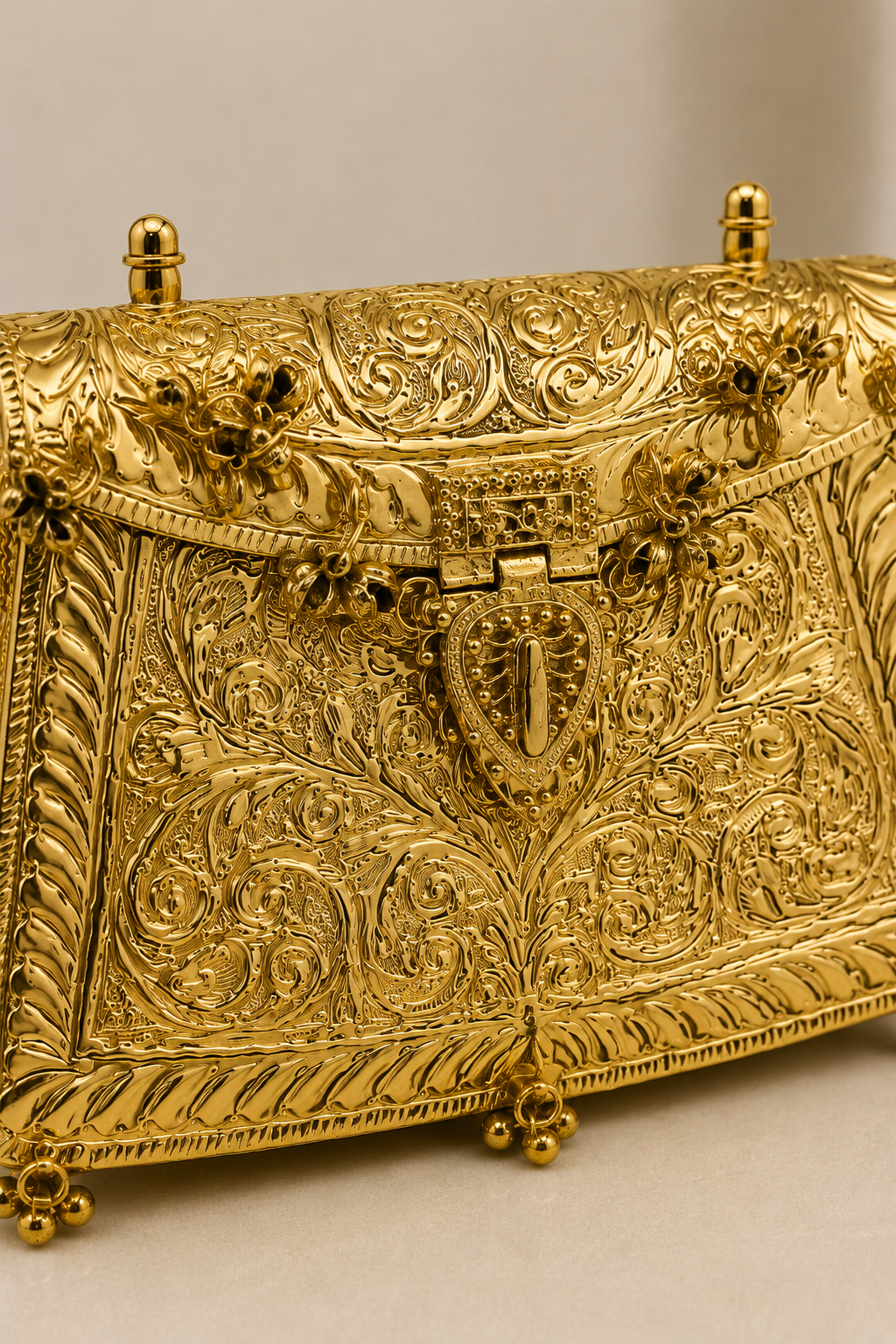 Gold Clutch with Antique Floral Engraved Design
