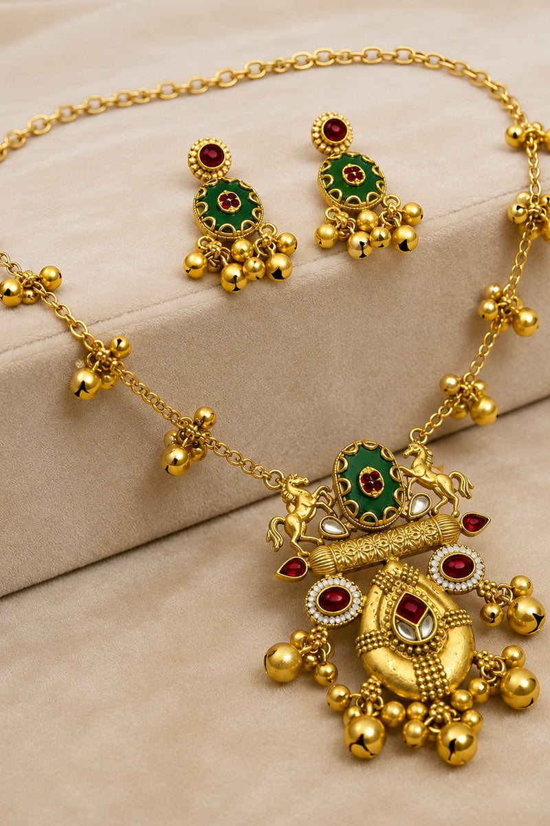 Gold-Tone Temple Necklace Set with Traditional Craftsmanship