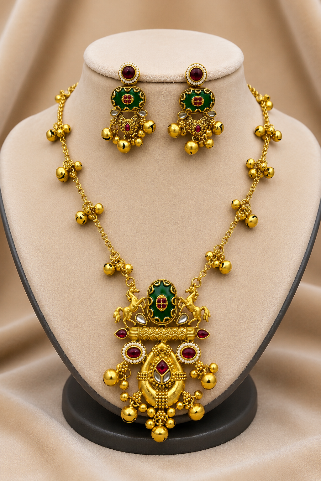Gold-Tone Temple Necklace Set with Traditional Craftsmanship