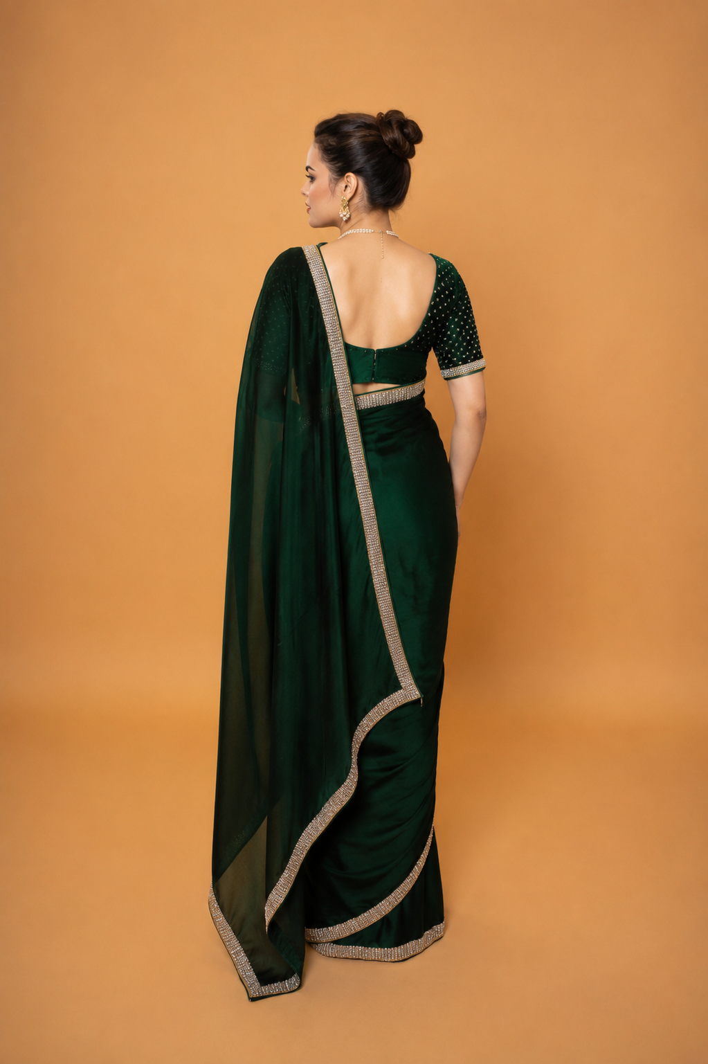 Green Georgette Saree With Swarovski Work