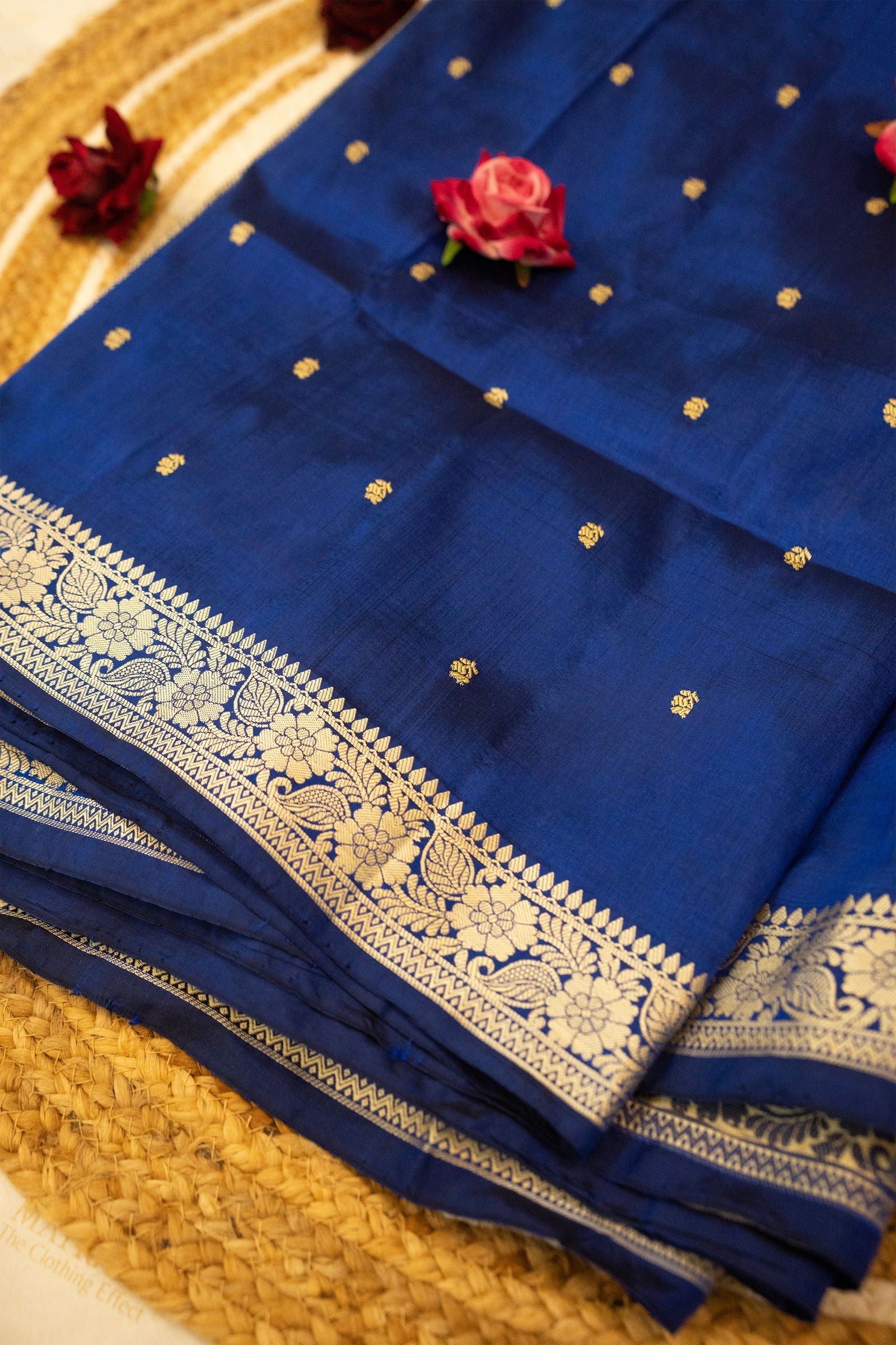 Handloom Ink  Blue Pure Katan Silk Banarsi Saree - Mayrake