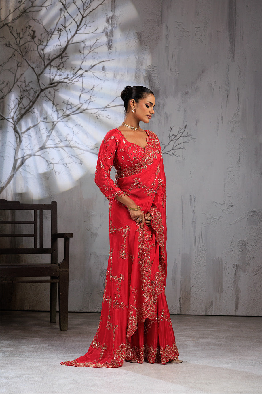 Rani Pink Organza Silk Saree with Golden Zari Embroidery