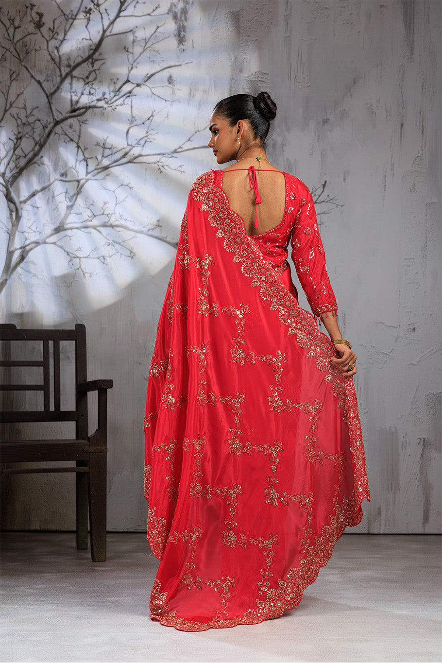 Rani Pink Organza Silk Saree with Golden Zari Embroidery