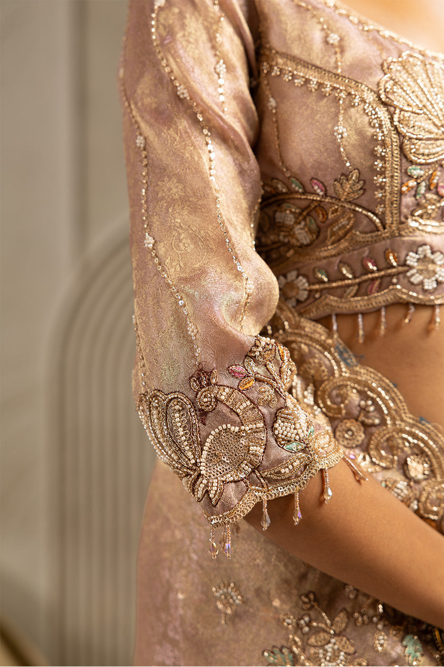 Blush Pink Organza Silk Saree with Silver Zari Embroidery