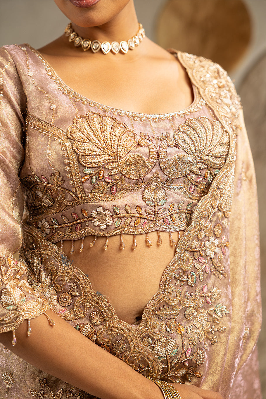 Blush Pink Organza Silk Saree with Silver Zari Embroidery