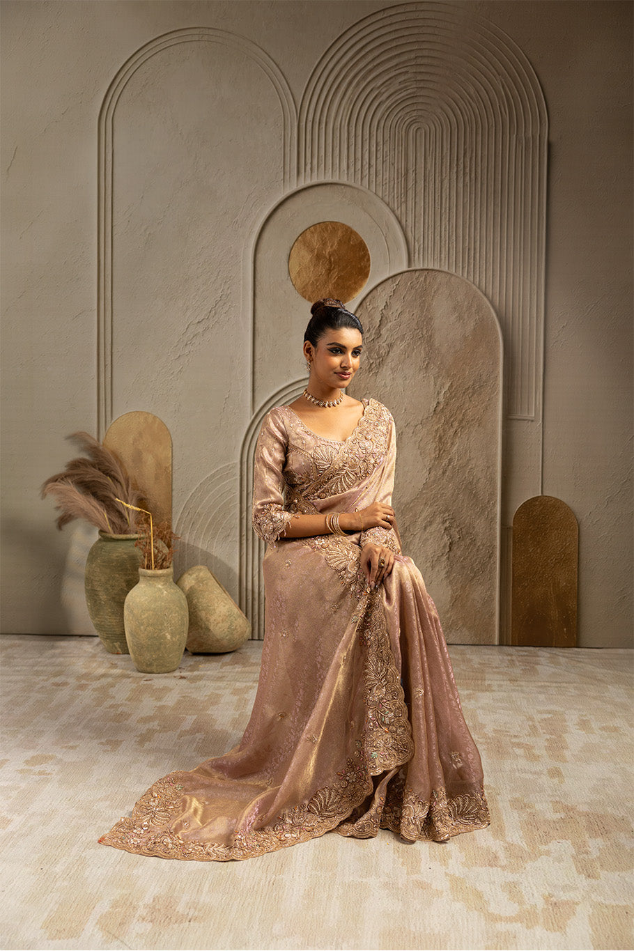Blush Pink Organza Silk Saree with Silver Zari Embroidery