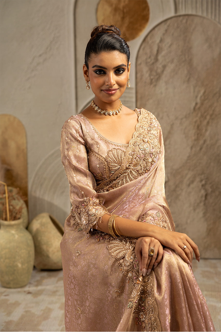 Blush Pink Organza Silk Saree with Silver Zari Embroidery