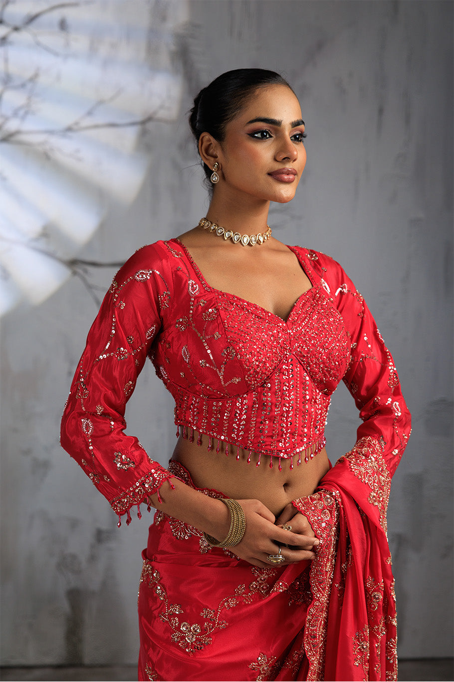 Rani Pink Organza Silk Saree with Golden Zari Embroidery