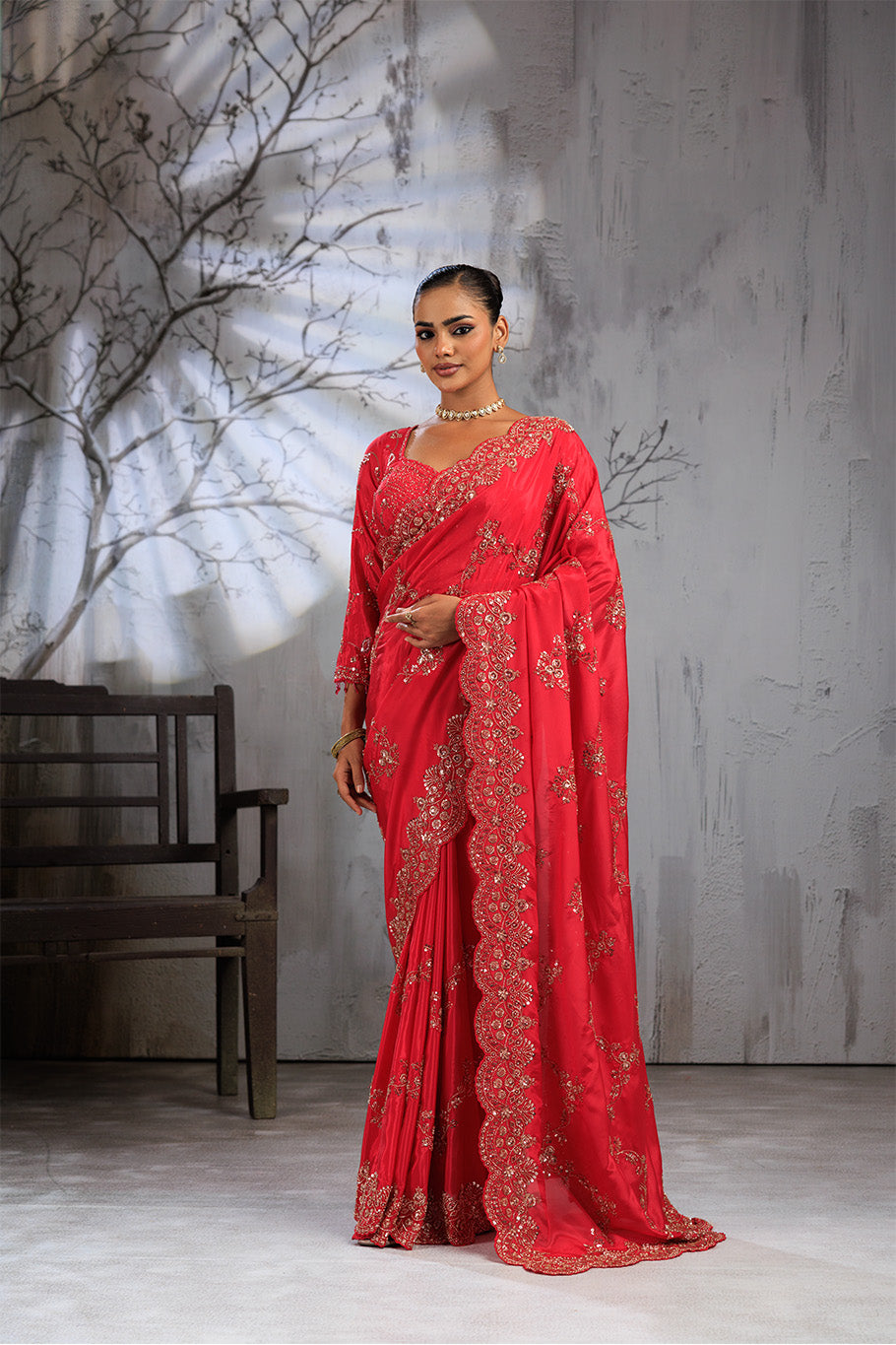 Rani Pink Organza Silk Saree with Golden Zari Embroidery