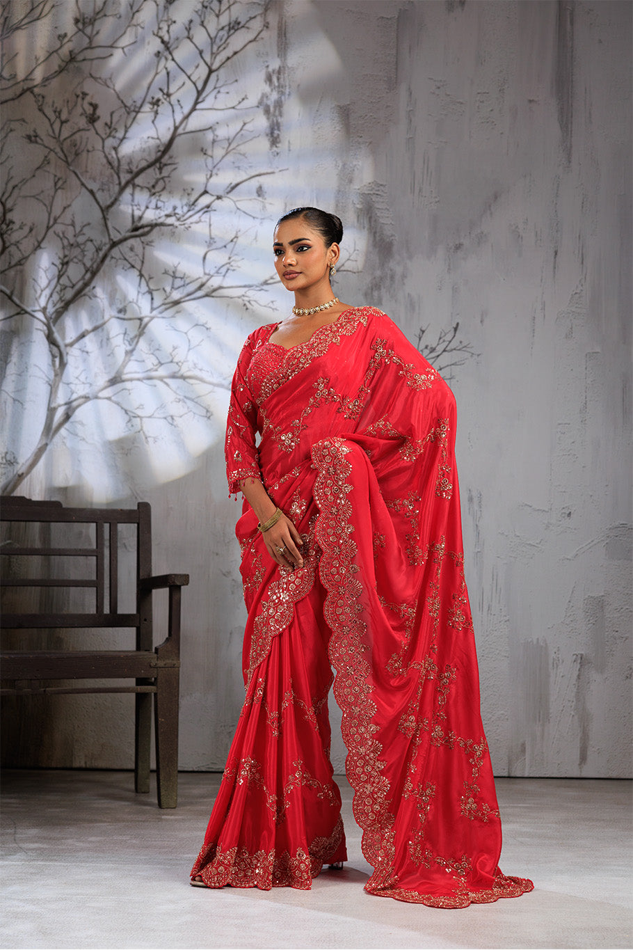Rani Pink Organza Silk Saree with Golden Zari Embroidery