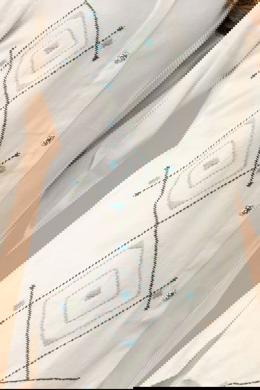 Ivory White Cord Set with Rama Green Color Hand Embroidery with Pant - Mayrake.in