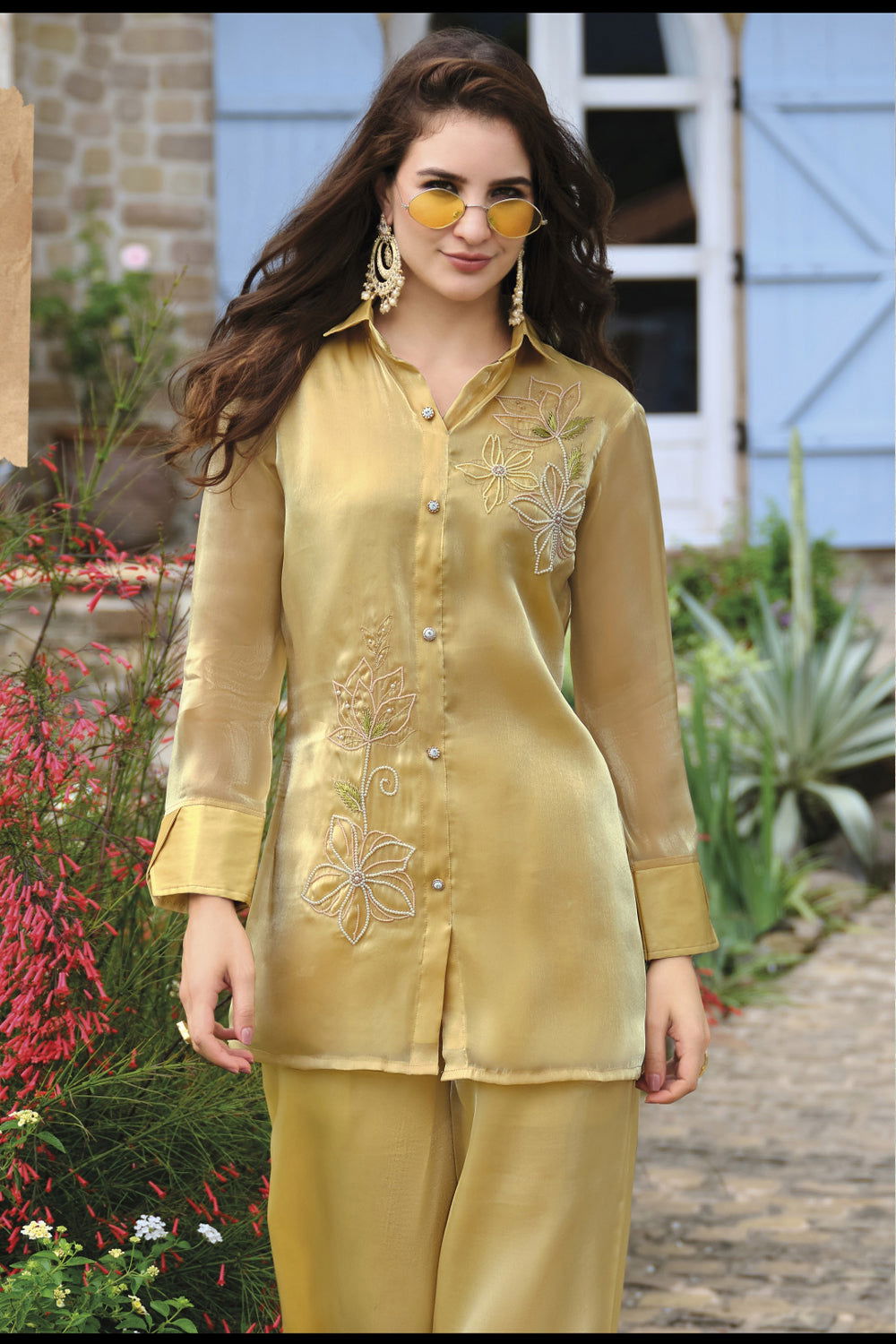 Light Yellow Handwork Viscose Silk Cord-Set Suit with Pant with Pocket - Mayrake.in