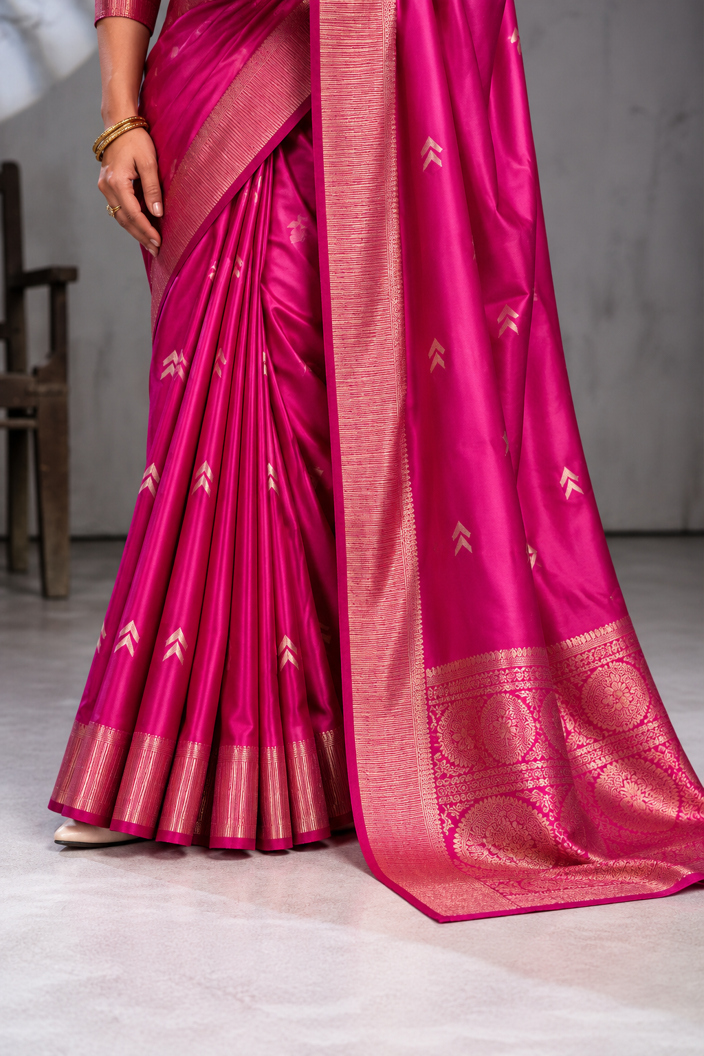 Pink Sattin Mungha Silk Saree with banarasi border