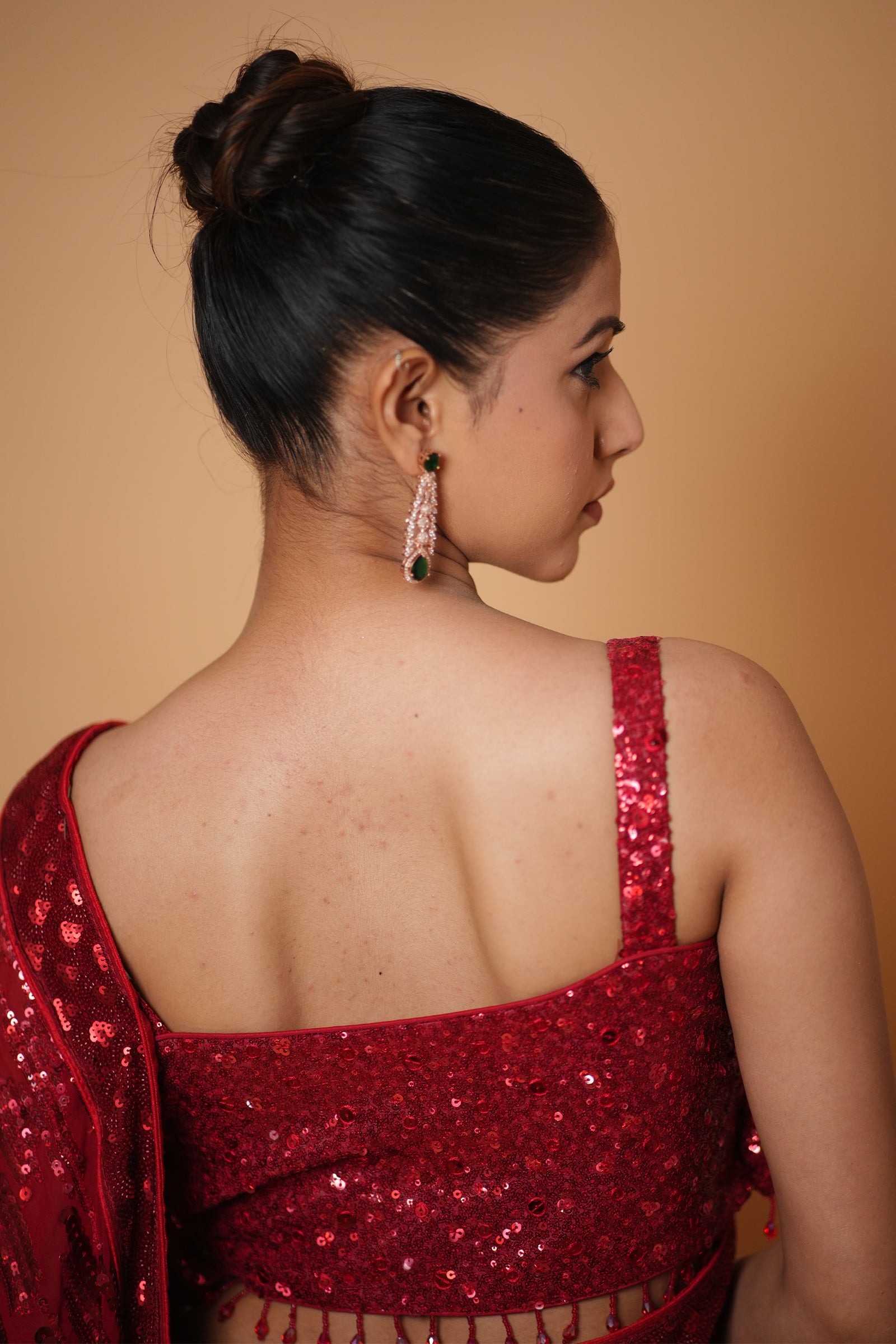 Hot Red Georgette Saree with All-Over Sequin Embroidery With Ready To Wear Blouse
