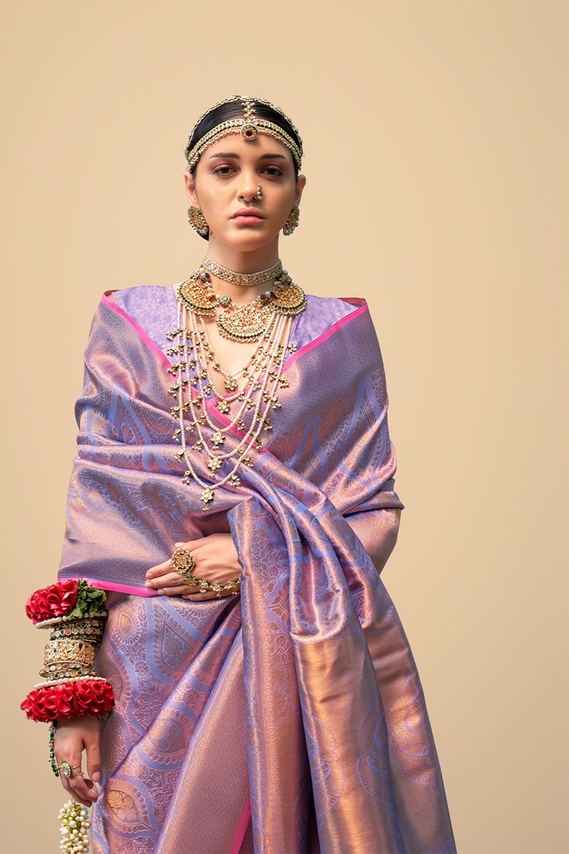 Two-Tone Light Purple Weaving Silk Saree with Contrast Selvage Border